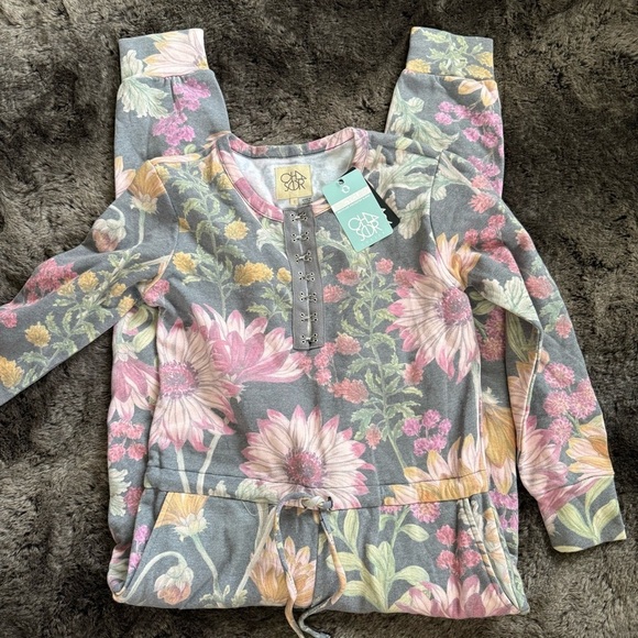 Chaser Henley Soft floral jumpsuit drawstring waist Lounge Recycled material S